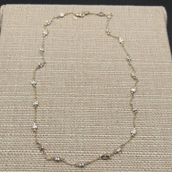 23 Inch Sterling Silver Many Square Cubic Zirconia Gems Necklace A6326 - Picture 1 of 5